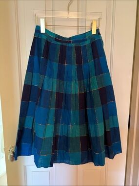 Teal and Navy Patchwork A-Line Skirt